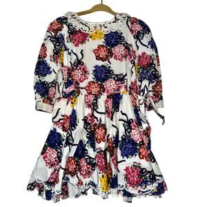 Vintage Mousefeathers girls floral ruffled lace collared cottage core dress 4T